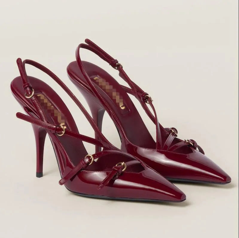Ankle-strap stiletto sandals with square toe in satin