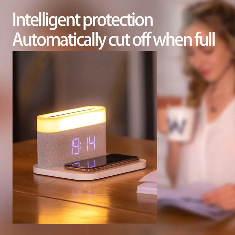 Wireless charging desktop clock night light table lamp in modern minimalist design