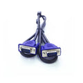 Black VGA cable with blue connector heads, 1.5 metre length for computer to monitor video connection