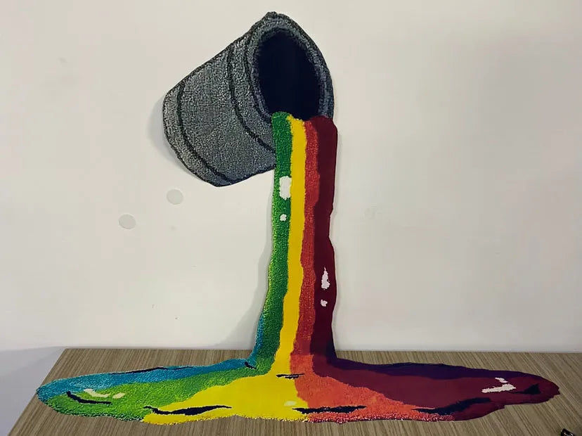 Iridescent rainbow 3D carpet wall hanging and floor mat in non-woven fabric, available in three sizes
