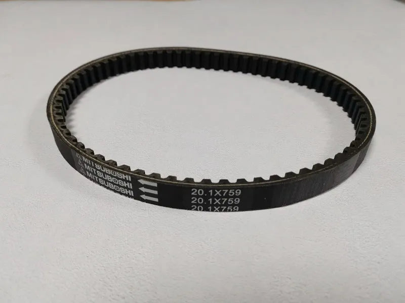 Black motorcycle drive belt for Jinli GP110 and Fengli VP110 scooters, part number 20.1-759