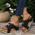 Women's navy blue platform beach sandals with a fish mouth open-toe design and a muffin heel.