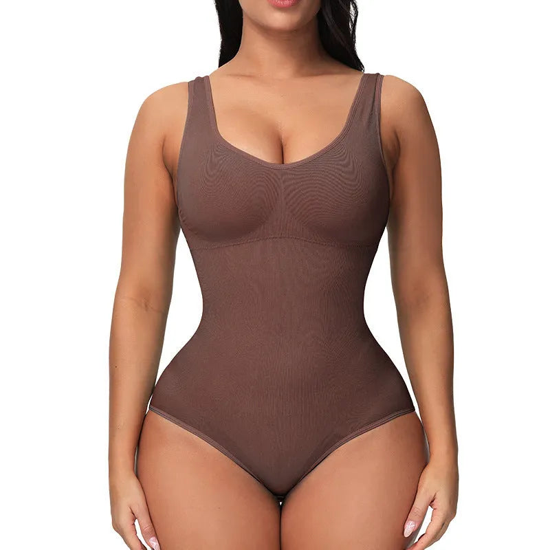 Seamless women's bodysuit in nylon fabric with waist support corset design