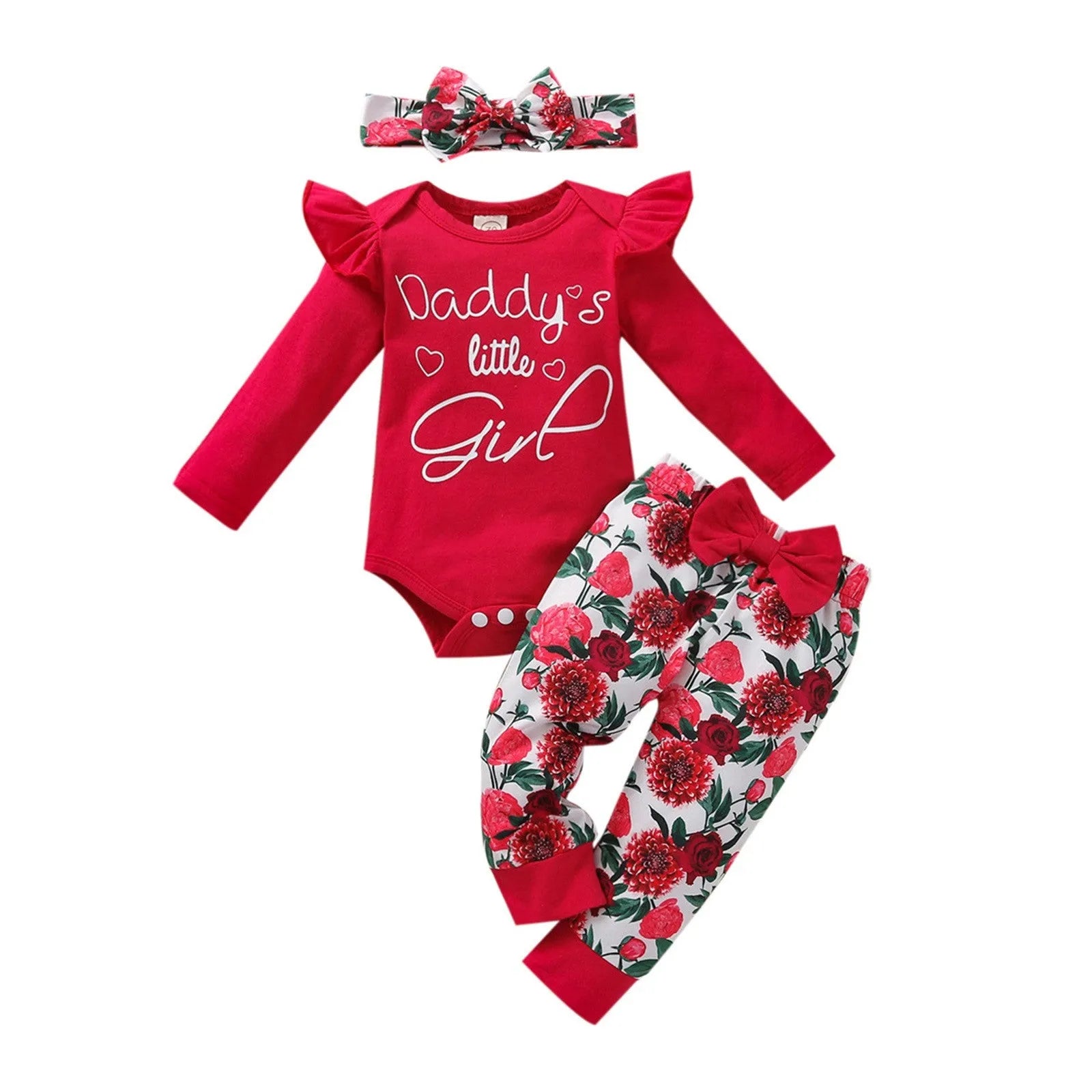 Autumn baby girl long-sleeved alphabet romper suit three-piece set in cotton, sizes 70 to 100cm