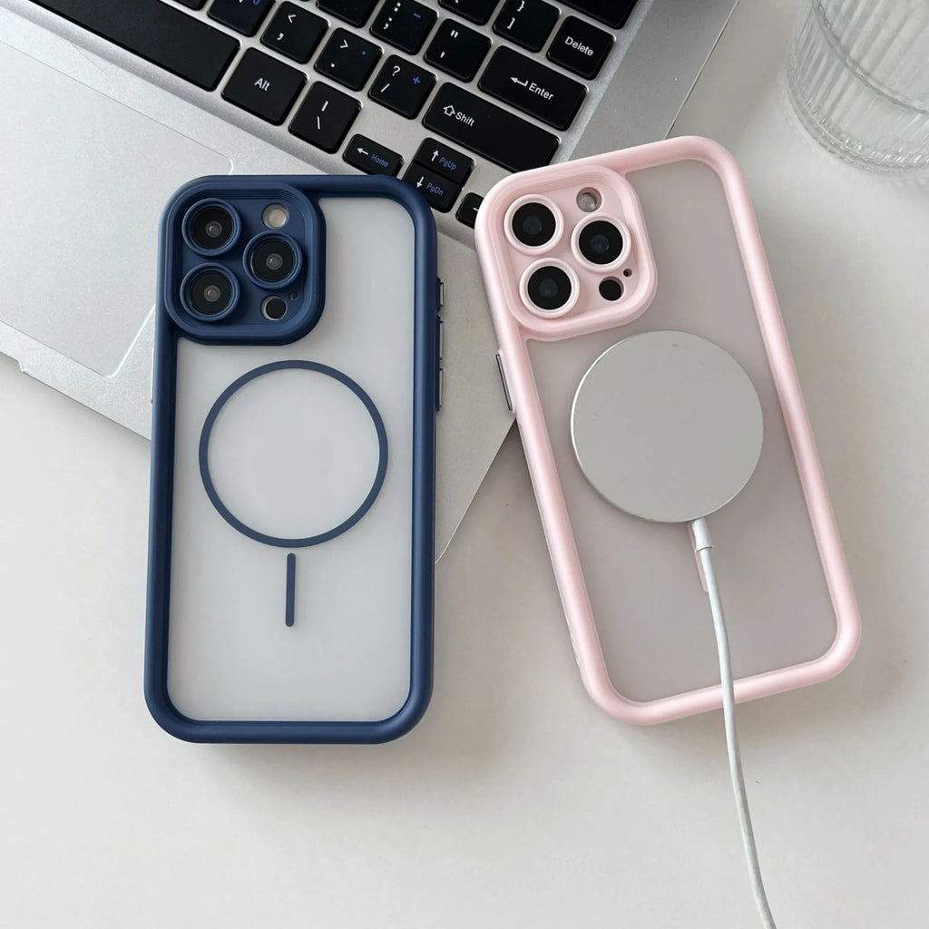 Magnetic skin-feel iPhone case for 11 to 16 Pro Max, TPU PC protective sleeve in black, blue, or gray