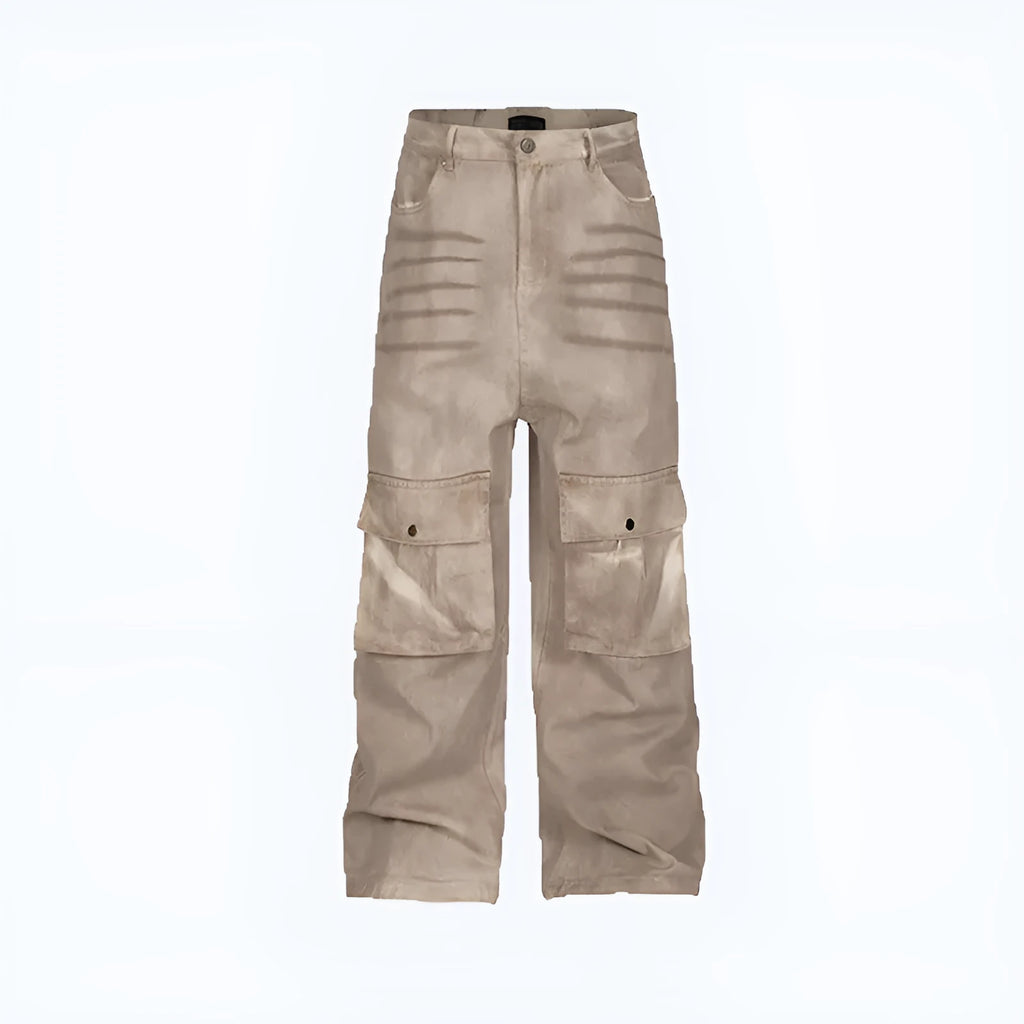 Women's casual loose-fit A-line trousers in pure cotton denim with mid-waist and straight-leg silhouette