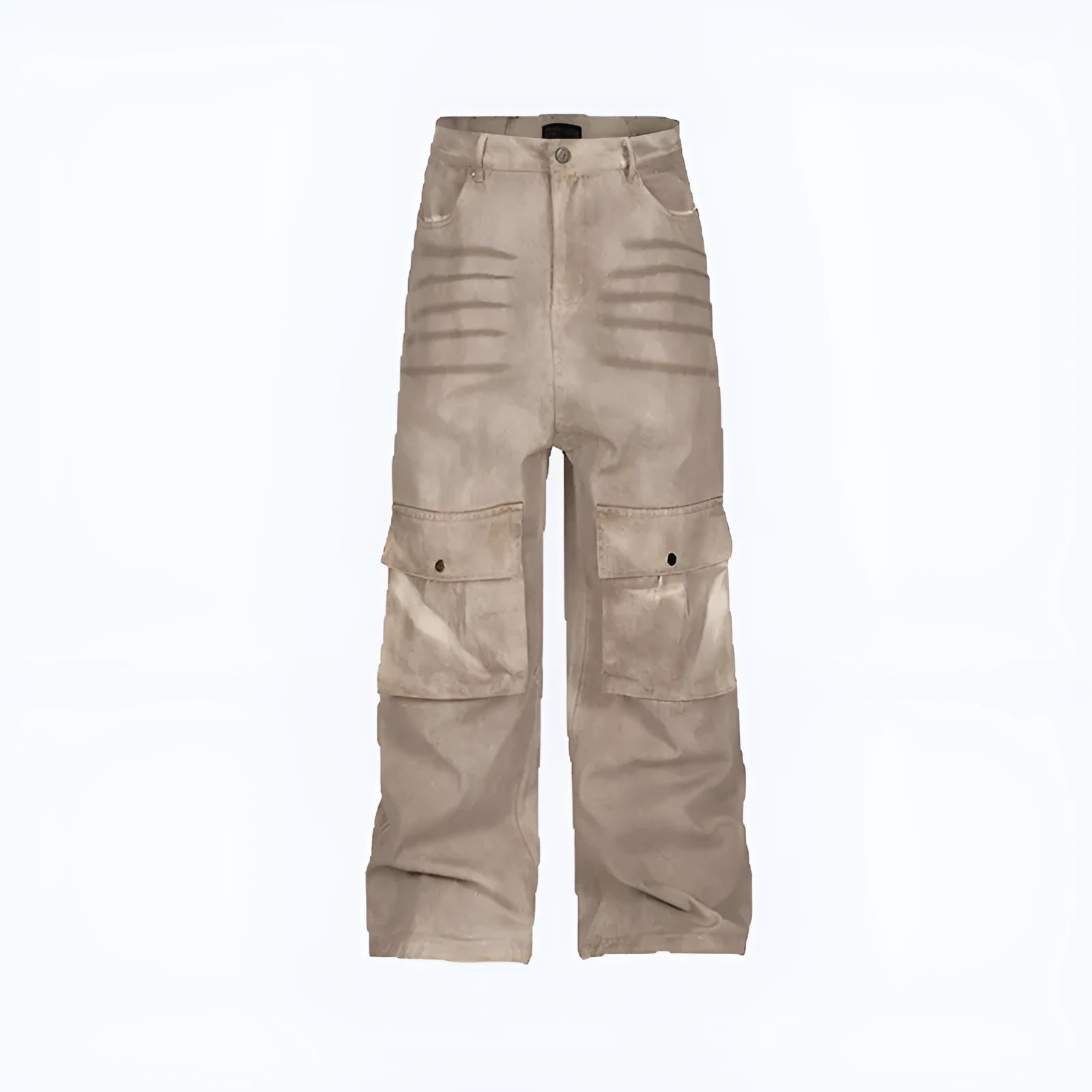 Women's casual loose-fit A-line trousers in pure cotton denim with mid-waist and straight-leg silhouette