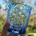 Sky blue hand carved crystal glass whiskey shot glass, 90 x 100mm, 301-400ml capacity, simple modern style