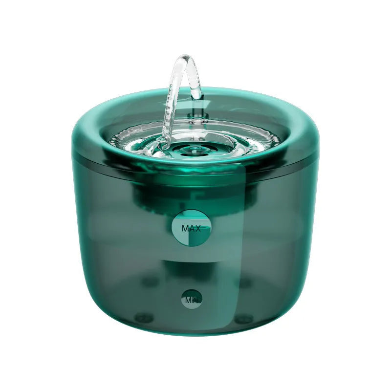 Grey automatic pet water fountain with circulating filter and USB power cable