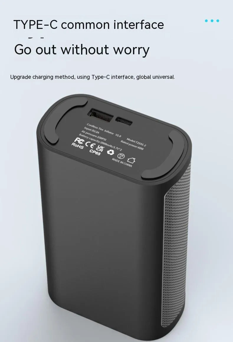T2191-2 wireless digital handheld air pump with LCD display and multiple valve adapters
