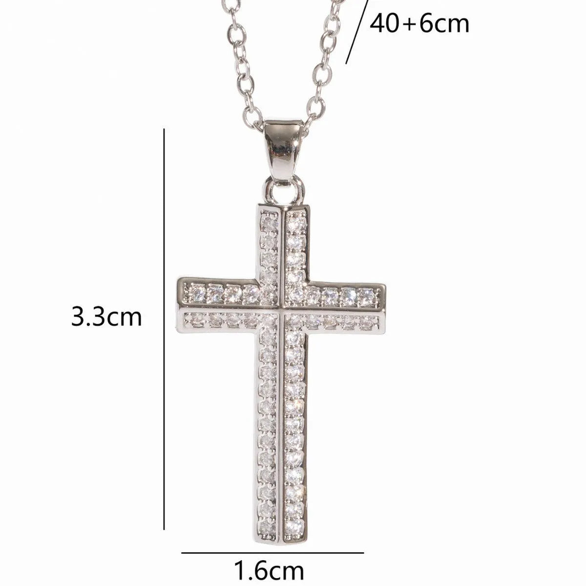 Real gold electroplated micro inlaid zircon cross necklace on copper pendant with O-ring chain, adjustable 41-50cm, simple geometric style