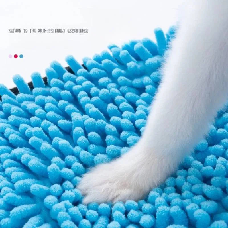 Blue pet bath robe towel for dogs and cats, showing quick-dry absorbent fabric