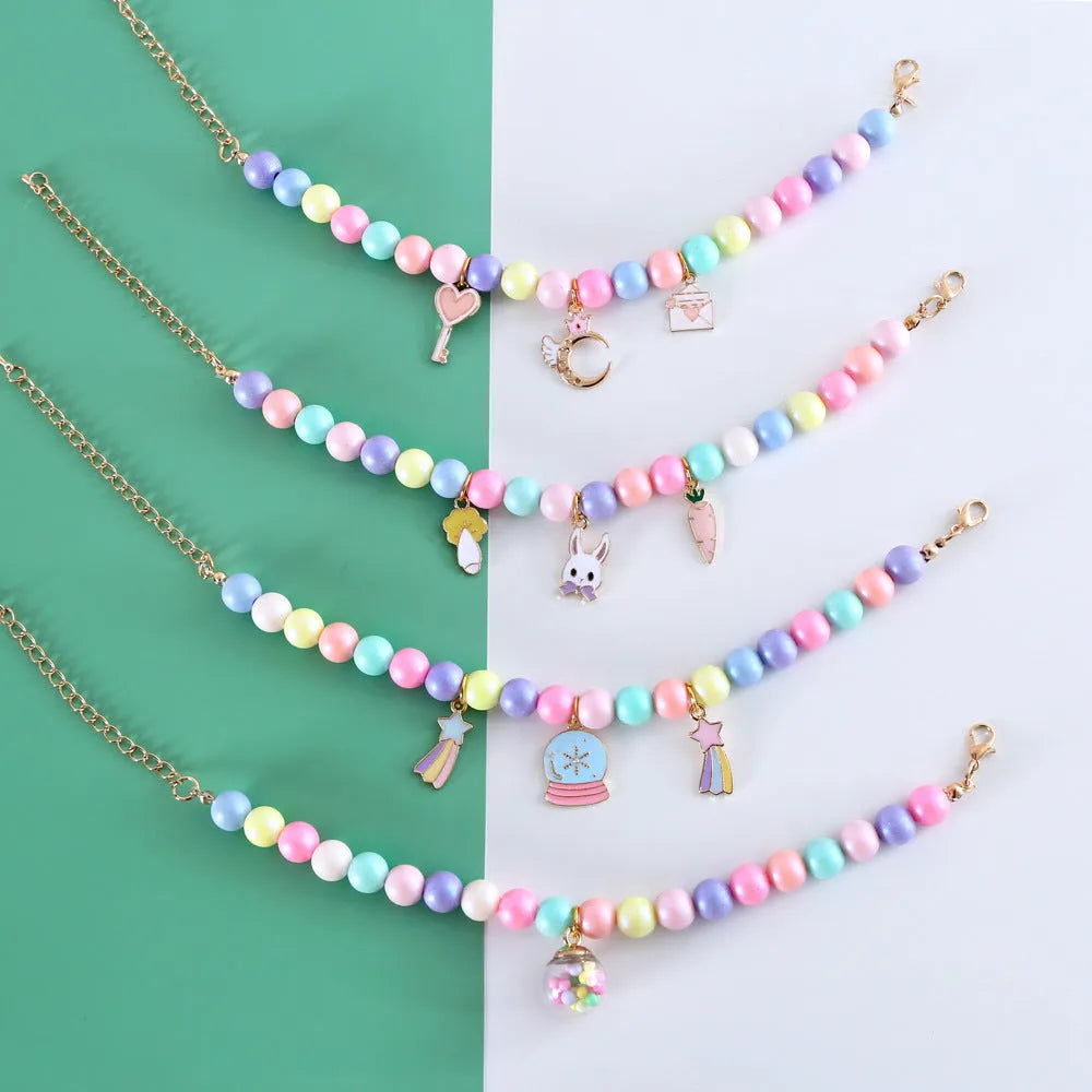 Macaron colour pet collar and bracelet set with resin crown and rabbit charms for small dogs and cats.