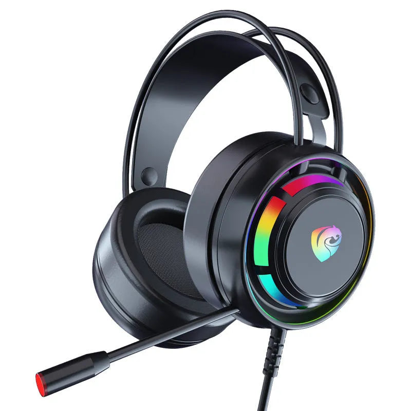 Black wired computer headset with microphone, large 50mm ear cups with sponge cushions, and a long 2.2m cable.