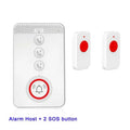 White one-touch voice emergency alert device with a central buzzer and three separate call buttons.