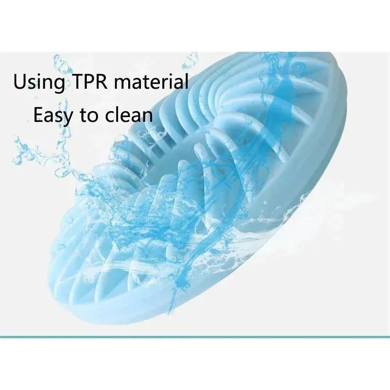 Soft round TPR leakage food pet toy for puppy slow feeding and teething in blue, green, and pink
