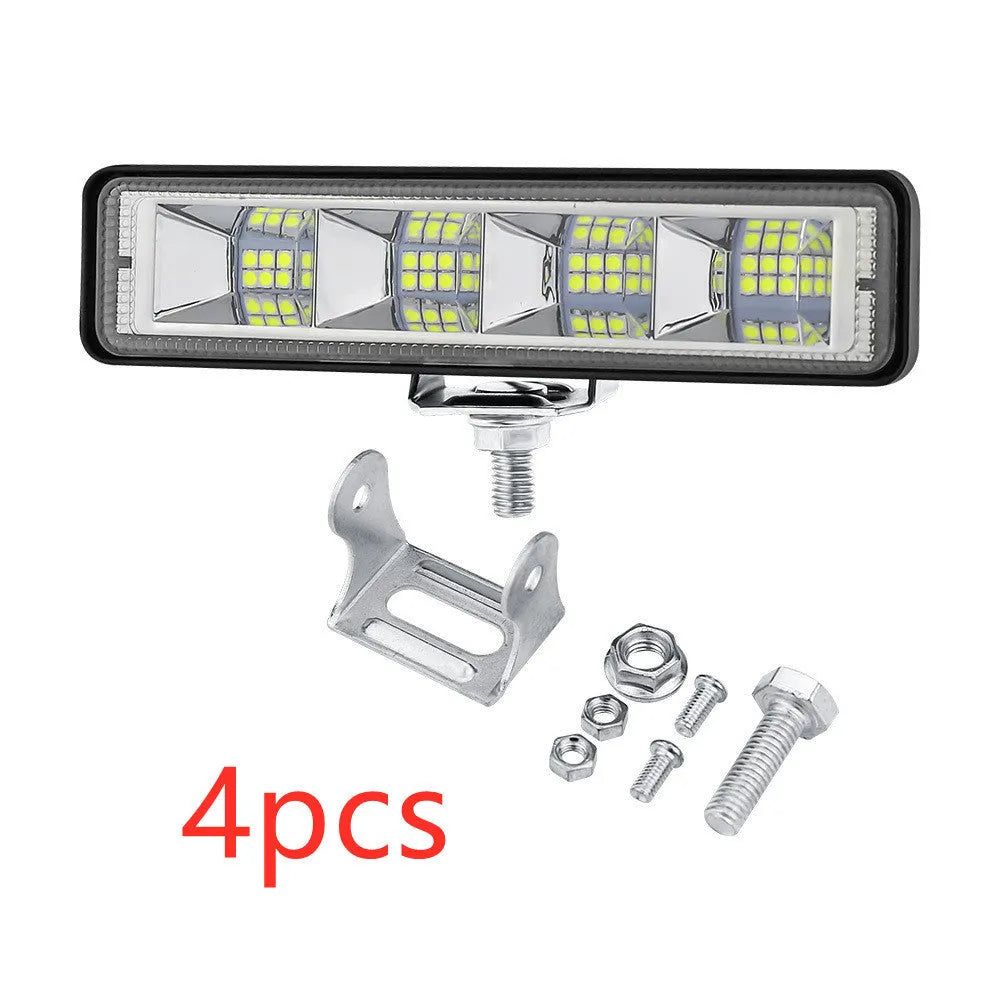 Set of four white aluminium car LED work lights for automotive and vehicle modification.