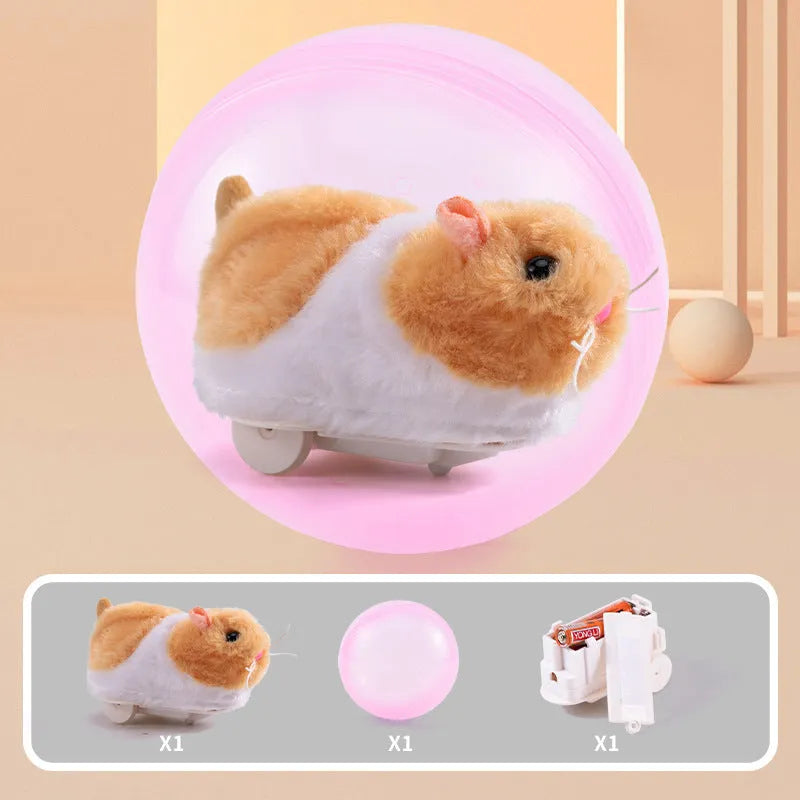 Transparent hamster rolling ball with battery base and plush animal shell