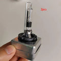 Xenon automotive headlight bulb with aluminium alloy shell and quartz tube, showing D1S and D1R base types.