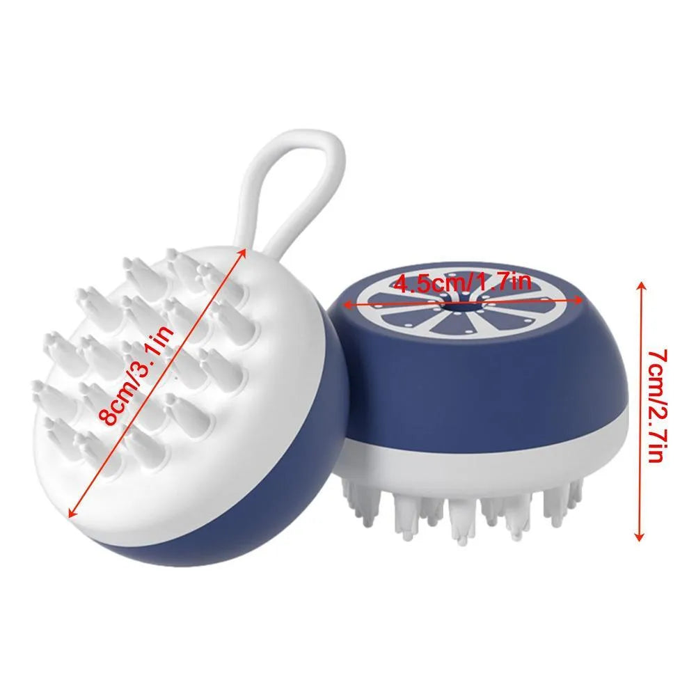 Blue dog shampoo brush with silicone massage points and plastic handle for washing pets