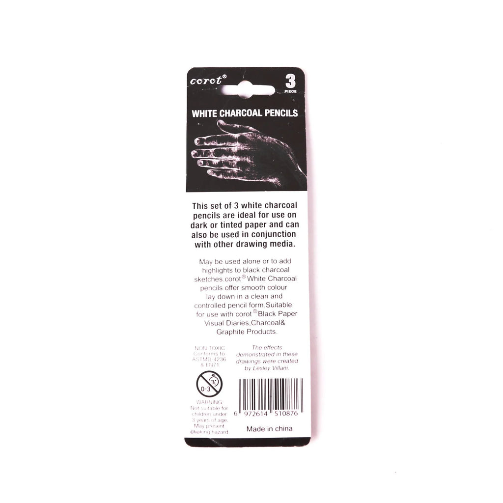 Three white charcoal drawing pencils for sketching and highlighting artwork.