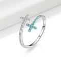 Women's cross open zircon ring in white gold colour on copper base with adjustable size
