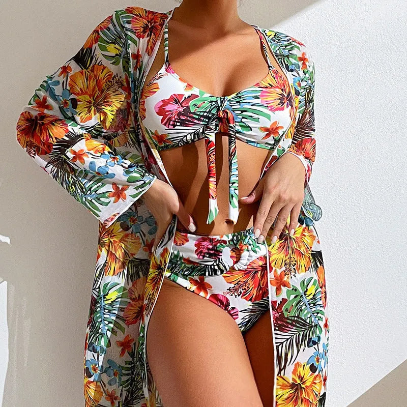 Women's plus size long blouse split bikini swimsuit in polyester leisure style
