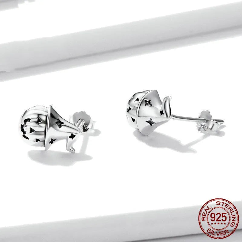 Wansheng pumpkin S925 sterling silver stud earrings, geometric horror element design, BSE537, 1x0.7cm, one pair