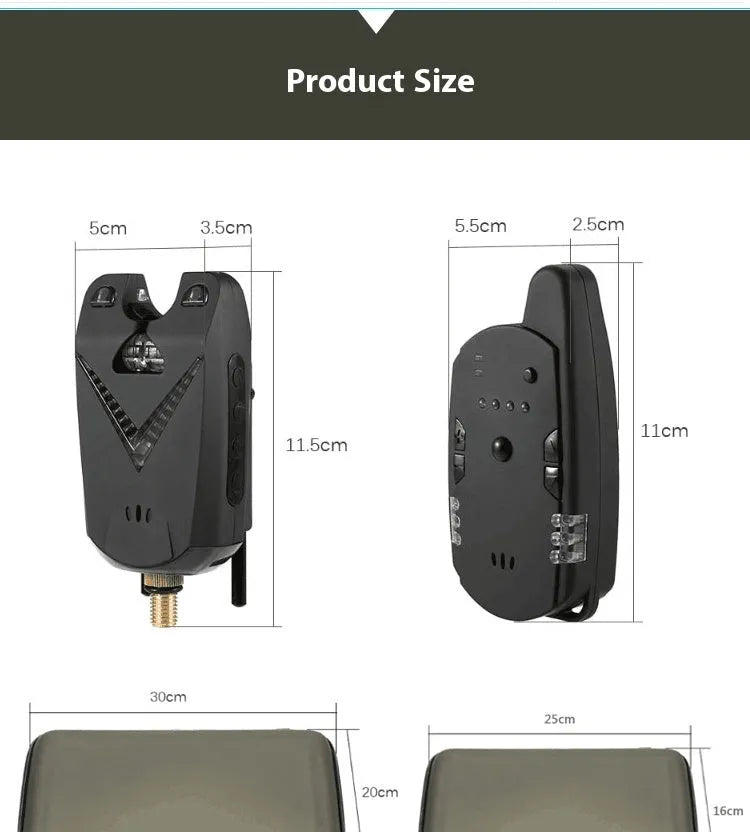 Wireless fishing electronic alarm system with transmitter and receiver units for multiple rod monitoring
