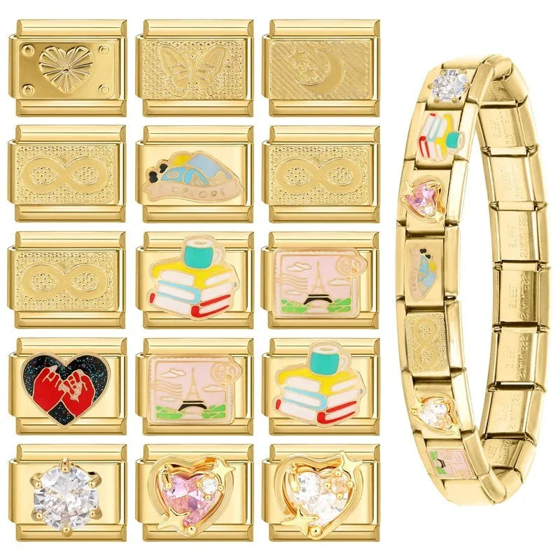 DIY light luxury creative Italian bracelet accessory pendant stainless steel 1x0.9cm drip oil finish gold background