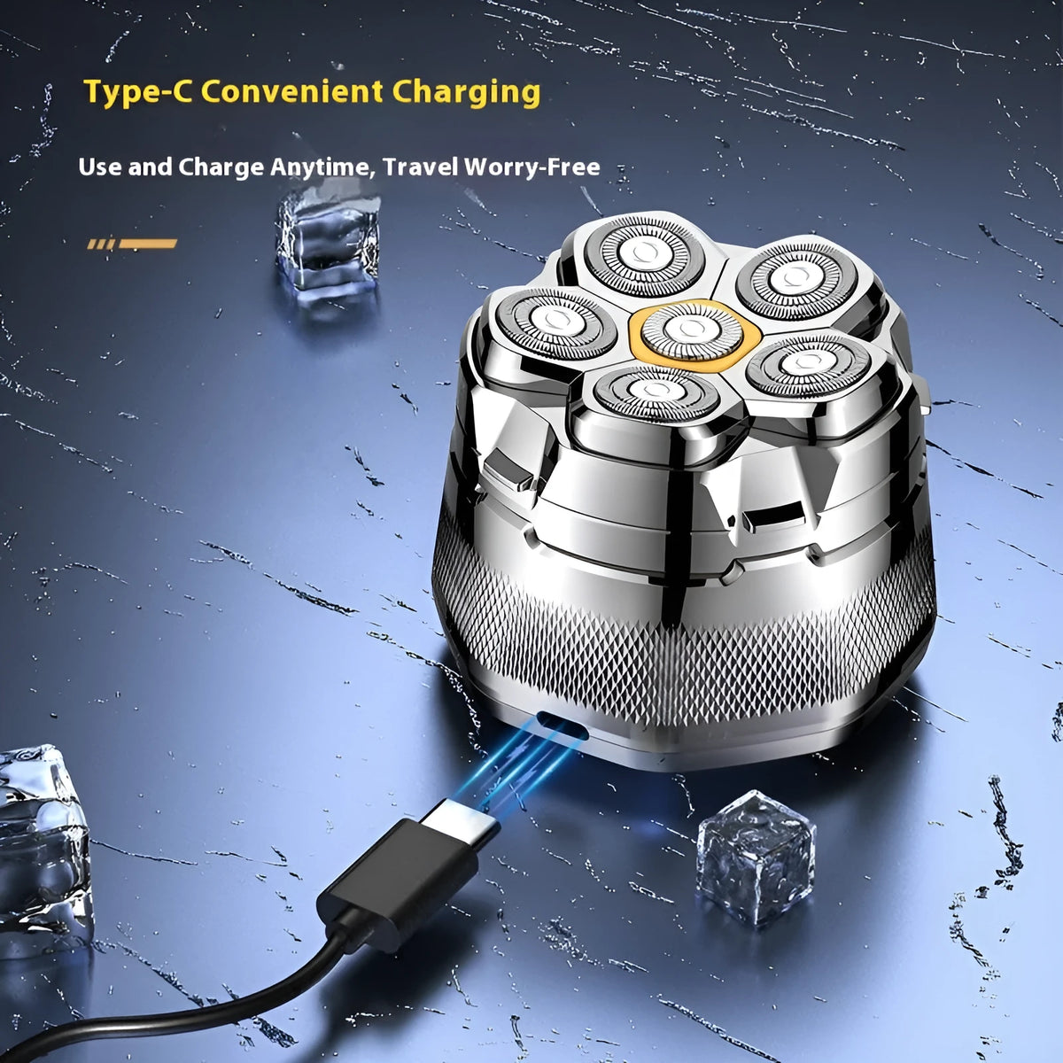 Men's hair clipper 6D magnetic suction six-blade rotary shaver digital display 8750 USB rechargeable