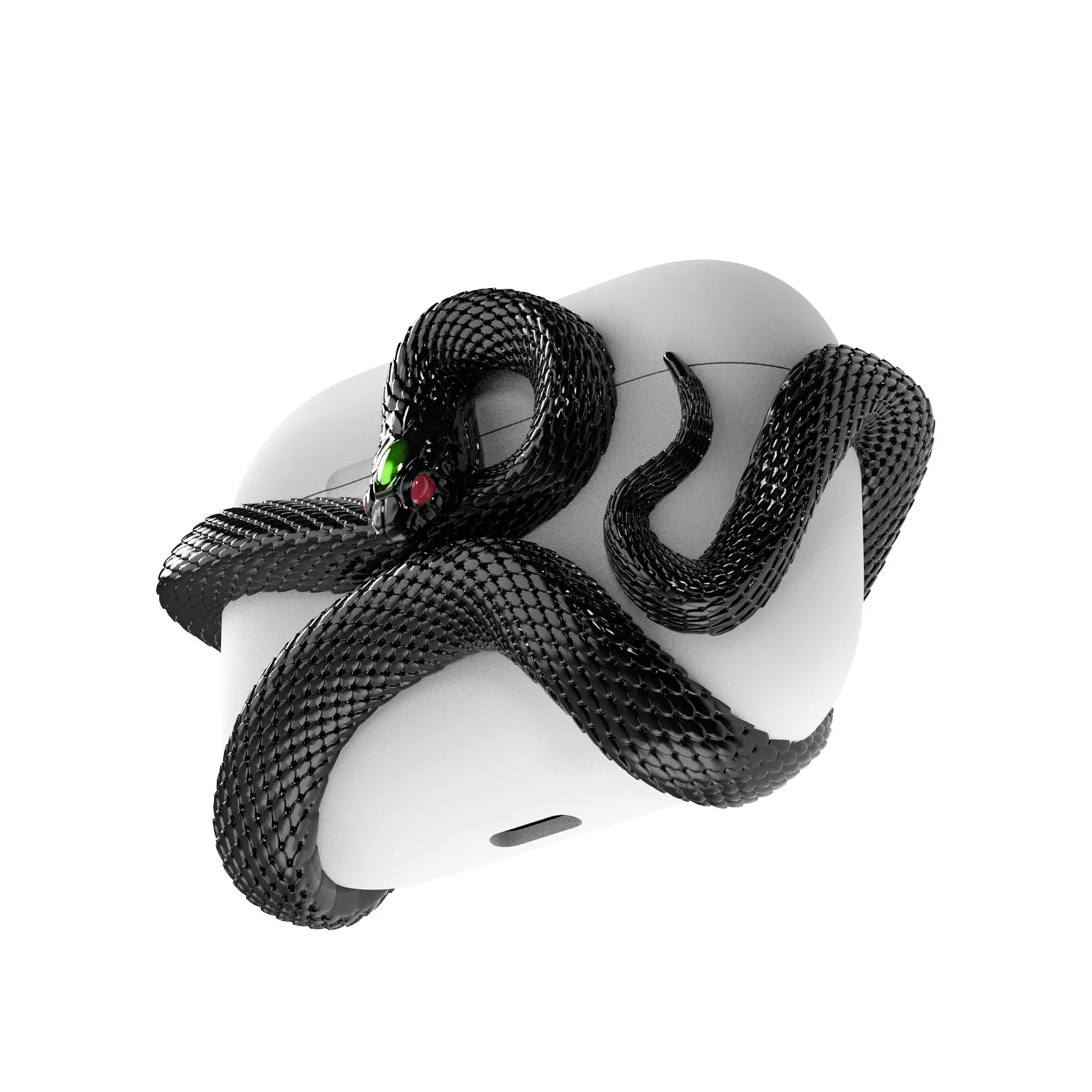 Creative snake design hard resin protective case for AirPods Pro and AirPods 3 in black, white, and pink colours