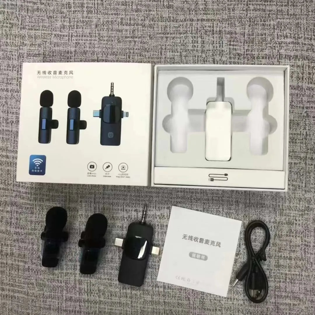 Wireless collar clip microphone for outdoor video recording with multiple interface connection options