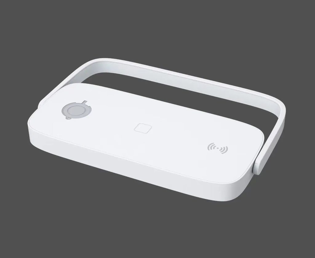 Three-in-one white wireless charger with night lamp for smartphones