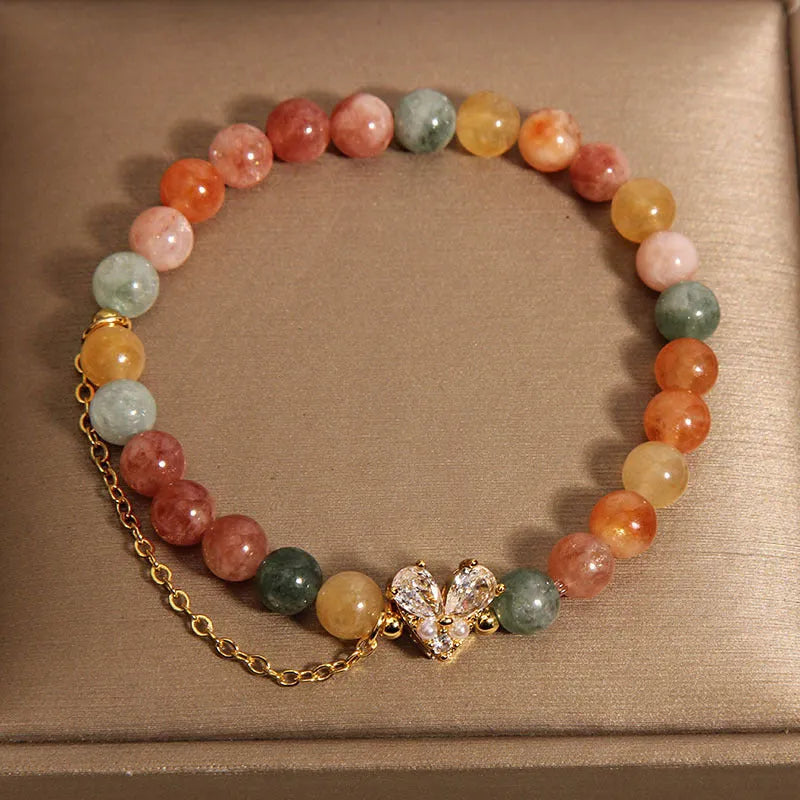 Crystal bracelet with Fu Lu Shou V-shaped zircon charm in cartoon style for women