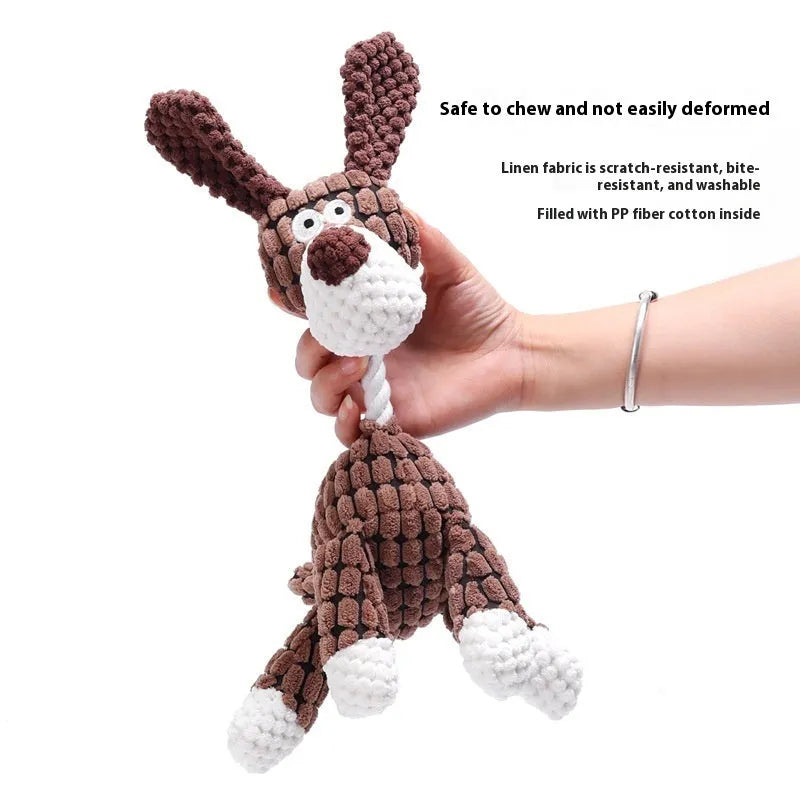 Soft plush puppy toy in character styles including a rechargeable duck, a donkey, a blue elephant, a vertigo dog, and a winky elephant.