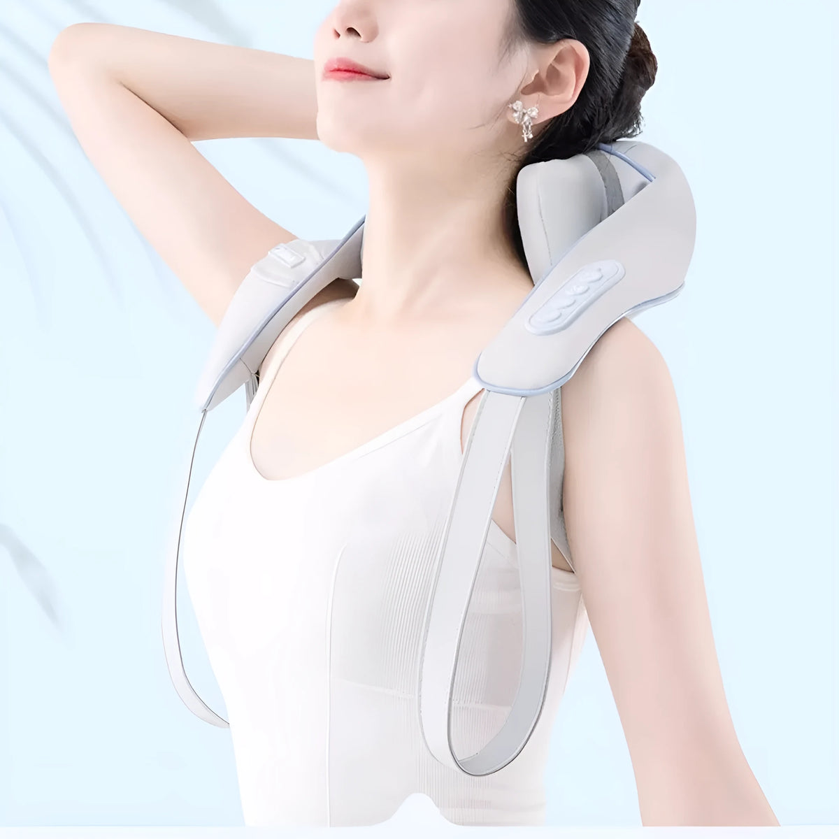 Black rechargeable neck and shoulder massage shawl with hot compress and two gear settings for trapezius muscle use