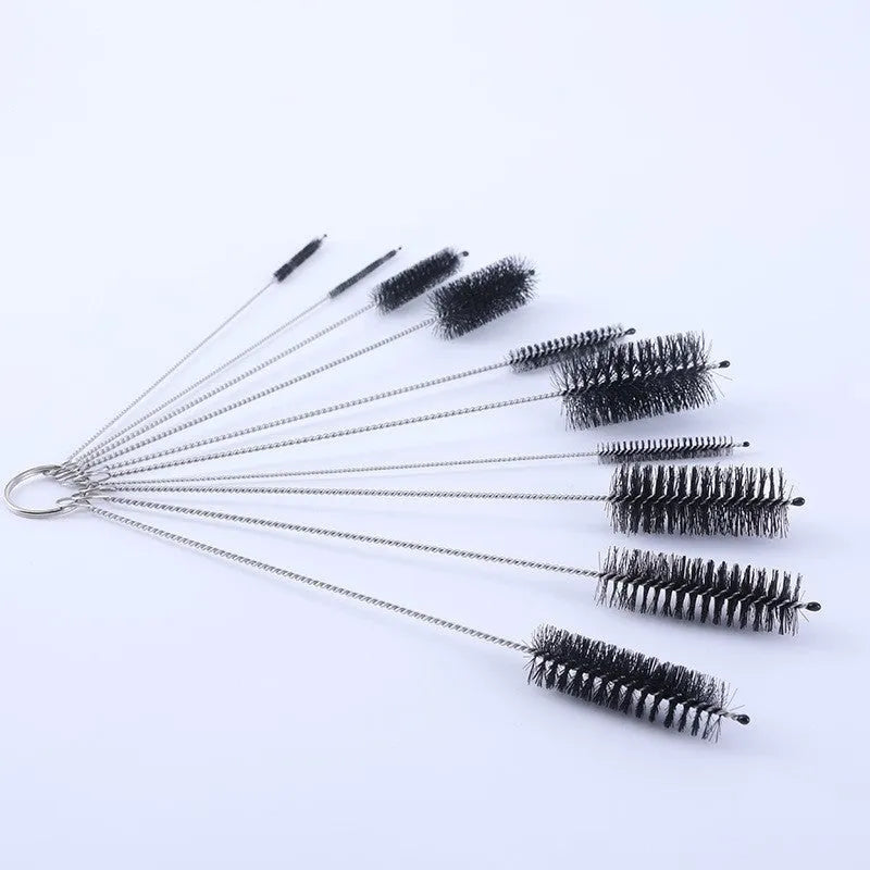 Nylon cleaning brushes with stainless steel handles in white and black colour options