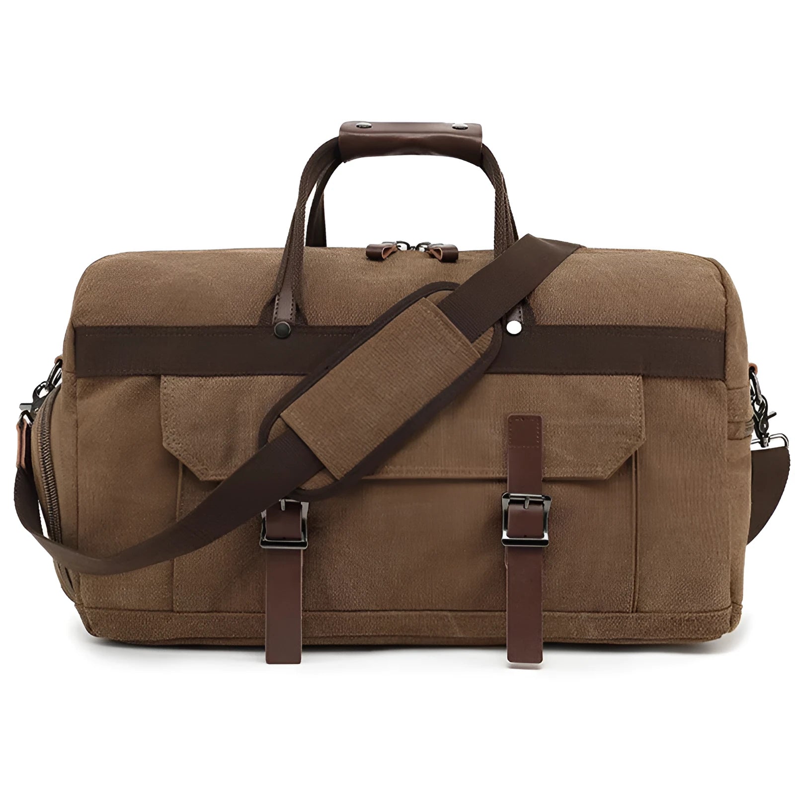 Men's canvas crossbody travel bag in black, brown or grey with 36-55 litre capacity