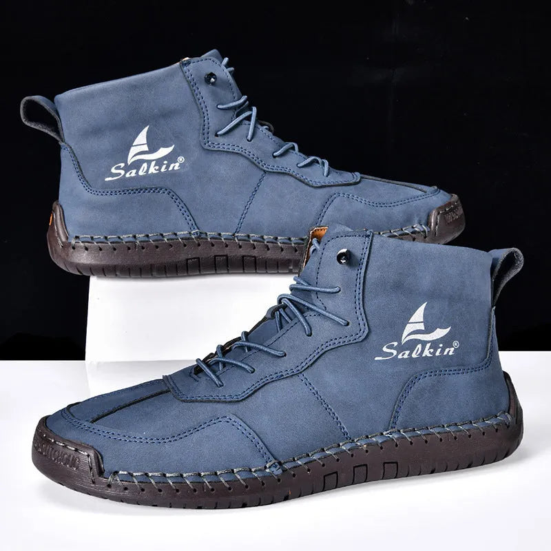 Men's high-top casual boots with elastic band and round toe in multiple colour options