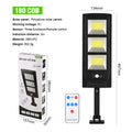 Plastic solar street light with remote control for outdoor garden or wall mounting.