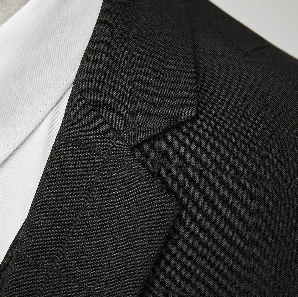 Men's navy blue plaid slim fit three-piece business casual suit with vest, jacket and trousers