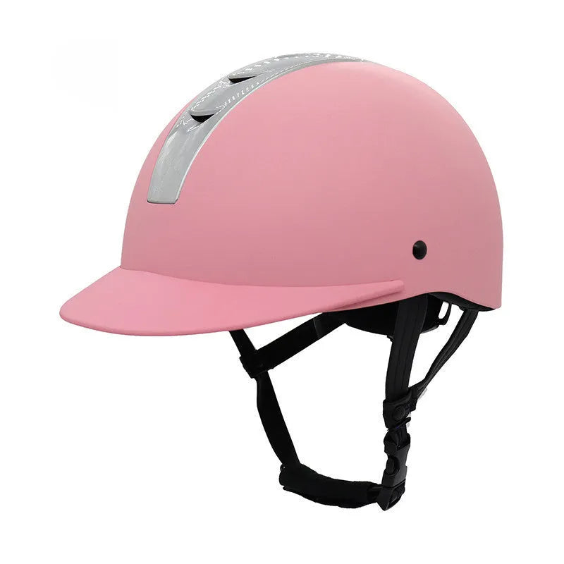 Lightweight equestrian riding helmet in silver black colour with ABS EPS construction