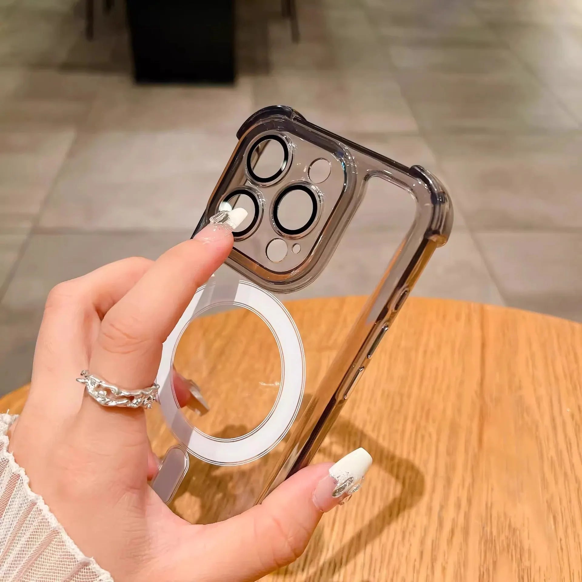 Transparent airbag phone case with magnetic suction and lens protector for iPhone