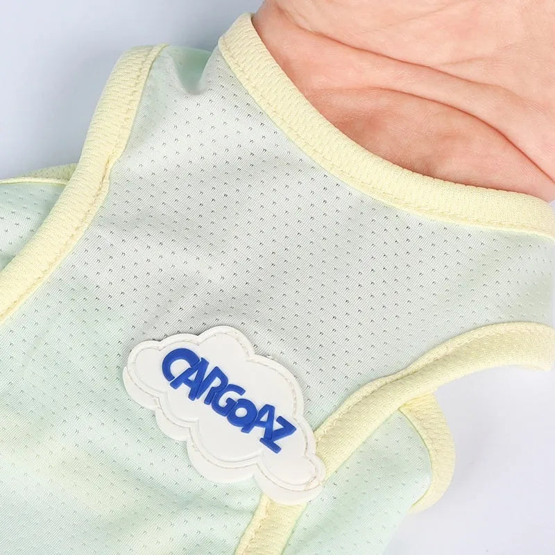 Grass green sleeveless vest for a cat, made from thin polyester fabric with a sporty fit.