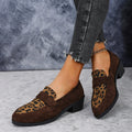 Leopard print slip-on casual shoes with suede upper and chunky mid heel in pink colour