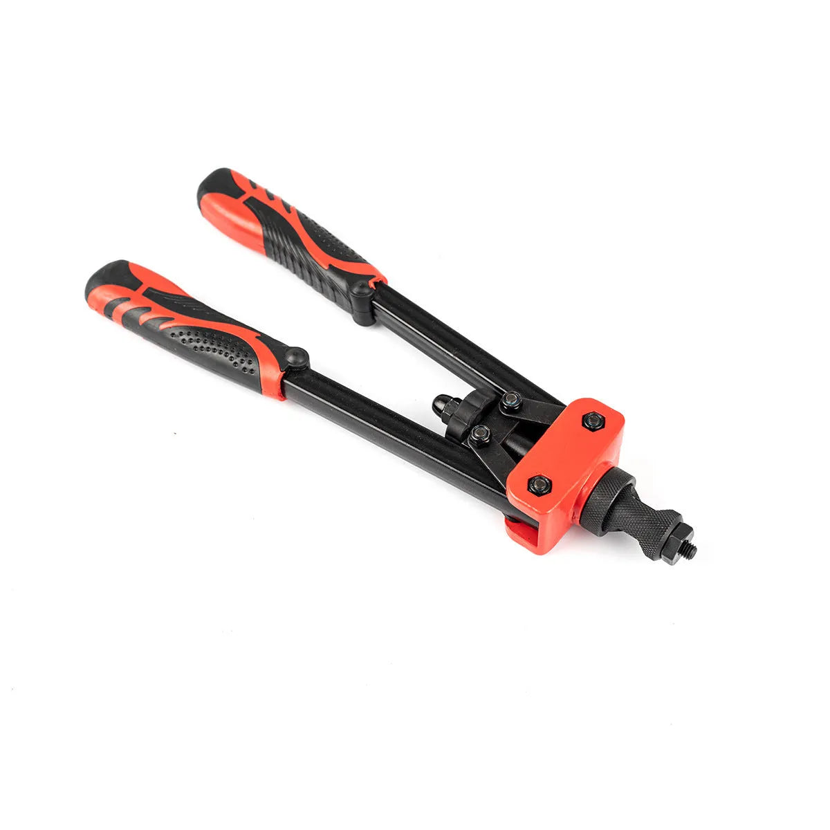 CQ14 model 14-inch alloy pull-setter rivet nut tool with six interchangeable gun tips on a workbench.