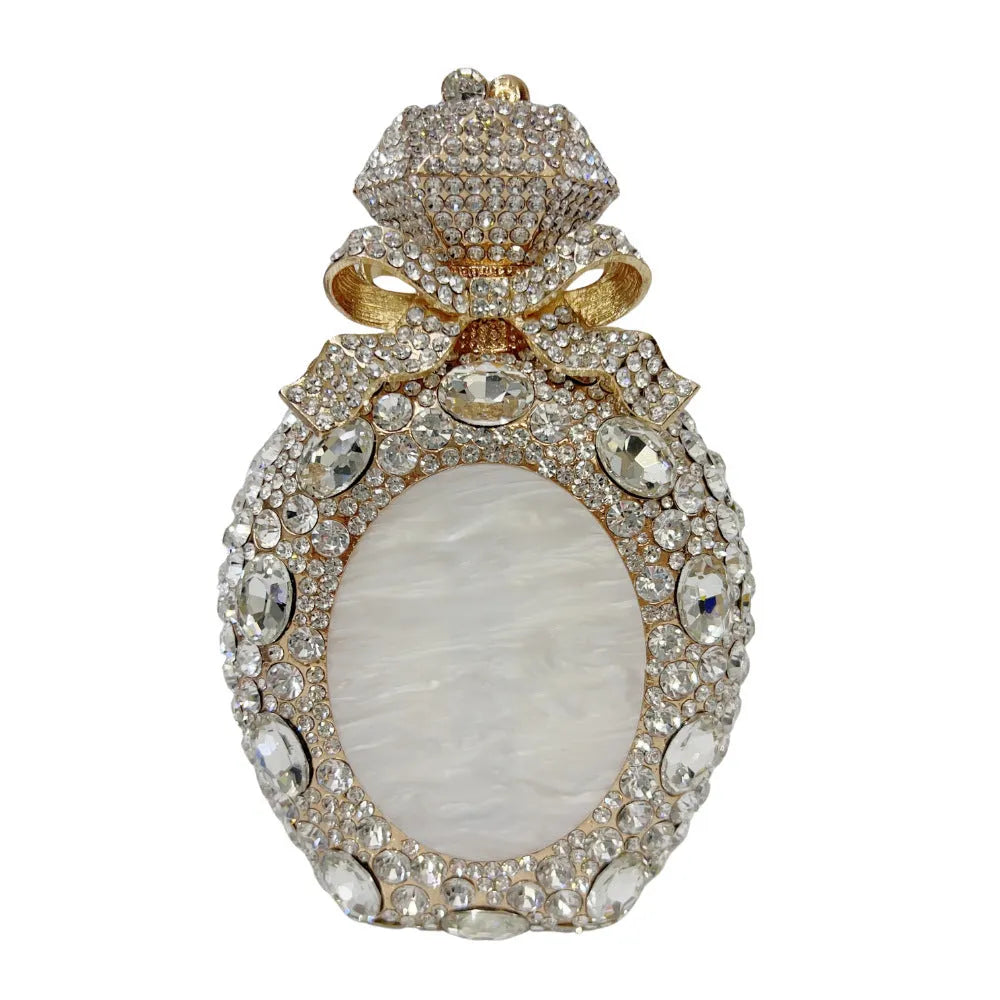 Hard alloy women's clutch bag with full diamond design in golden AB colour