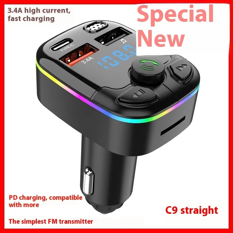 C9 vehicular Bluetooth MP3 player FM transmitter PD fast charge cigarette lighter car charger ABS material