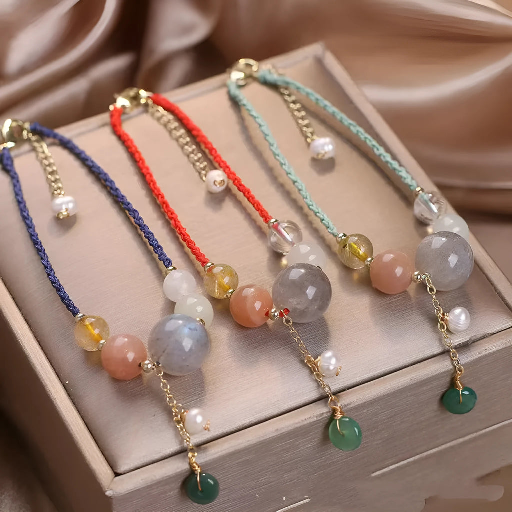 Hand-woven crystal peace buckle bracelet with sequins in three colour options